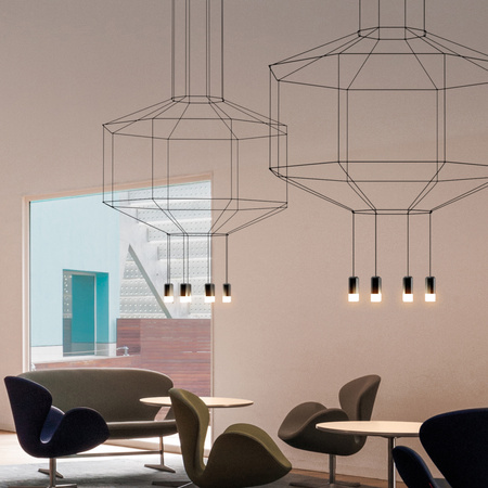 Vibia Wireflow Lampa Wisząca LED Osmiokątna, szer. 70, wys. 200, GL 70 cm, Czarny Polysk