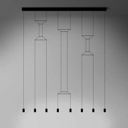 Vibia Wireflow Lineal Lampa Wisząca LED 8-punktowa, szer. 202, wys. 250 cm, Czarny Polysk