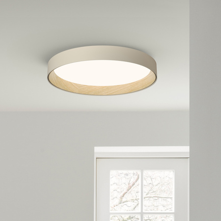 Vibia Duo Lampa Sufitowa LED 2700 K, średnica 78.5cm, wys. 12.5 cm, Kremowy Mat Dąb