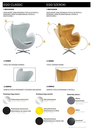 Fotel EGG SZEROKI szary.18 - wełna, podstawa stal