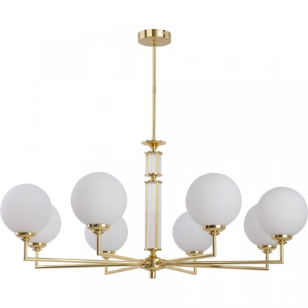 KUTEK MOOD ARTU GLASS ZW-8 ŻYRANDOL MOSIĘŻNY PATYNOWANY ZE SZKLANYMI ELEMENTAMI KLOSZE SZKLANE OPAL MAT O ŚREDNICY 140 mm