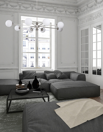 KUTEK MOOD ABANO 8 ŻYRANDOL MOSIĘŻNY NIKLOWANY KLOSZE SZKLANE OPAL MAT O ŚREDNICY 140 mm