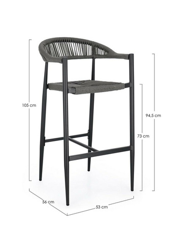 BIZZOTTO krzesło barowe ogrodowe JANDIA   szare