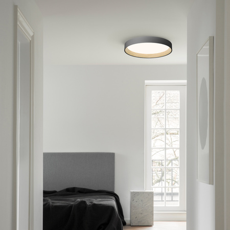 Vibia Duo Lampa Sufitowa LED 2700 K, śr. 78.5cm, wys. 12.5 cm, Szary Grafitowy Mat Dąb