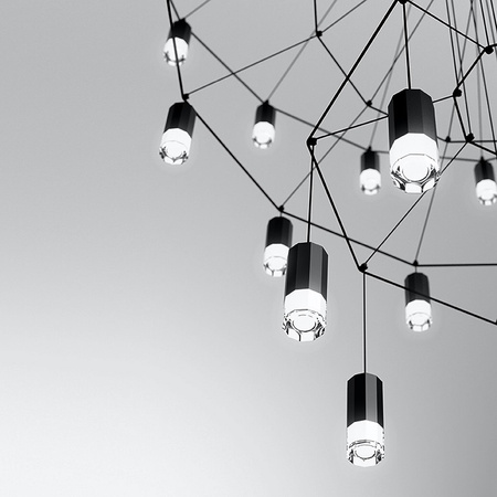 Vibia Wireflow Chandelier Lampa Wisząca 42-punktowa, 150 wys. 112 cm, Czarny Polysk