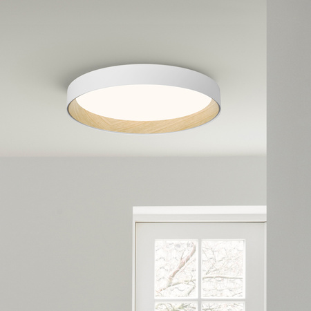 Vibia Duo Lampa Sufitowa LED 2700 K, średnica 78.5cm, wys. 12.5 cm, Biały Mat Dąb