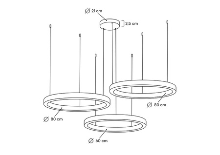 Lampa wisząca RING 60 + 80 + 80 złota na jednej podsufitce