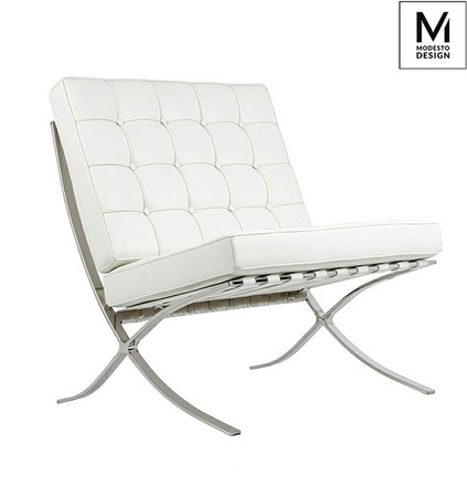 MODESTO fotel BARCELON biały - ekoskóra,  stal polerowana