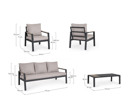 BIZZOTTO zestaw ogrodowy ELNA antracyt    / beż