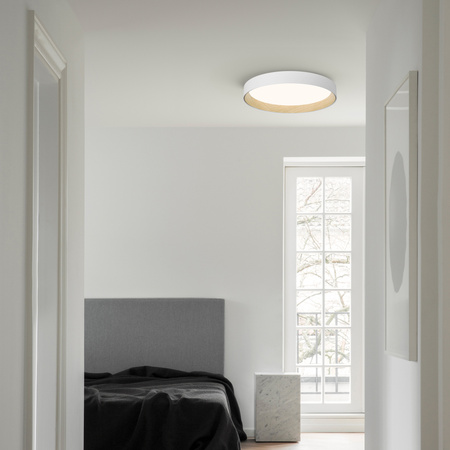 Vibia Duo Lampa Sufitowa LED 2700 K, średnica 78.5cm, wys. 12.5 cm, Biały Mat Dąb