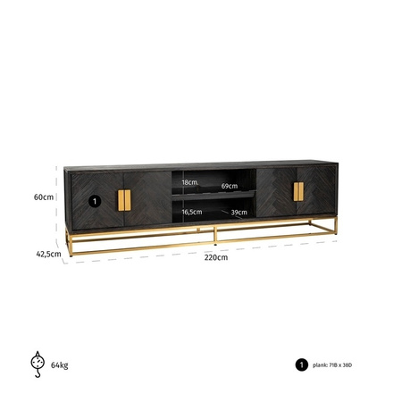 RICHMOND szafka RTV BLACKBONE GOLD 220 - 4 drzwiowa