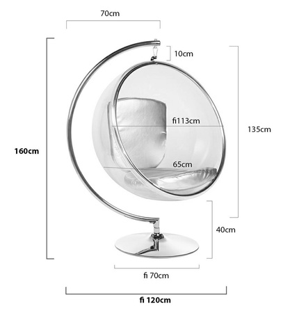 Fotel BUBBLE STAND poduszka biała - podstawa chrom, korpus akryl, poduszka ekoskóra