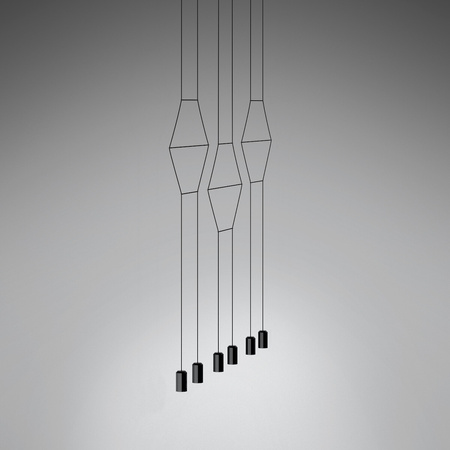 Vibia Wireflow Lineal Lampa Wisząca LED, 6-punktowa, szer. 202, wys. 200 cm, Czarny Polysk