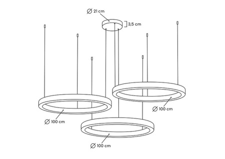 Lampa wisząca RING 100 + 100 + 100 złota na jednej podsufitce