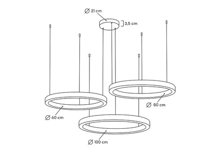 Lampa wisząca RING 60 + 80 + 100 złota na jednej podsufitce