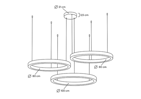 Lampa wisząca RING 80 + 80 + 100 złota na jednej podsufitce