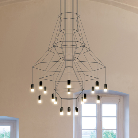 Vibia Wireflow Lampa Wisząca LED, szer. 120, wys. 279 GL 120 cm, Czarny Polysk