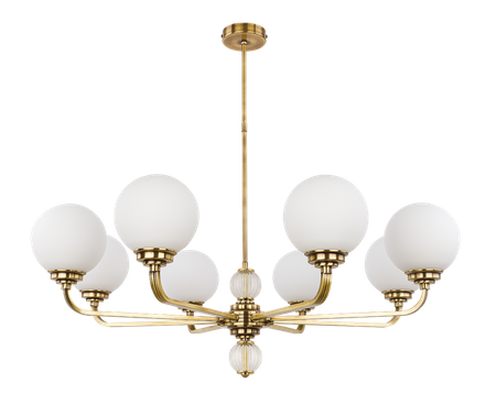 KUTEK MOOD ABANO 8 ŻYRANDOL MOSIĘŻNY PATYNOWANY KLOSZE SZKLANE OPAL MAT O ŚREDNICY 140 mm