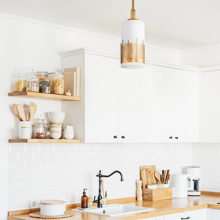 Lampa wisząca Sawgrass - 1 źródło światła - Płatkowe złoto Quintiesse QN-SAWGRASS-MP-DG-O