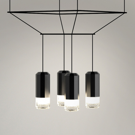 Vibia Wireflow Lampa Wisząca LED Kwadratowa, szer. 30, wys. 200, GL 30 cm, Czarny Polysk