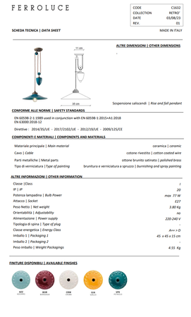 Lampa Wisząca COLORS Ferroluce C1632-VPE