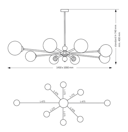 KUTEK MOOD ABANO 8 ŻYRANDOL MOSIĘŻNY NIKLOWANY KLOSZE SZKLANE OPAL MAT O ŚREDNICY 140 mm