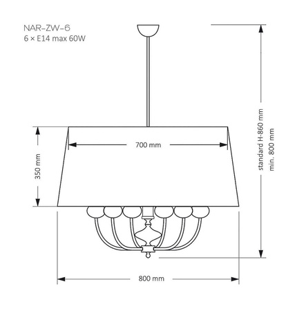 KUTEK MOOD NARNI ŻYRANDOL MOSIĘŻNY WYKOŃCZENIE CZARNY MAT.