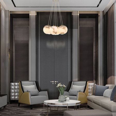 Duża lampa wisząca Kepler - 7 źródeł światła - Szczotkowane złoto Quintiesse Eurofase QN-KEPLER-7P-BG